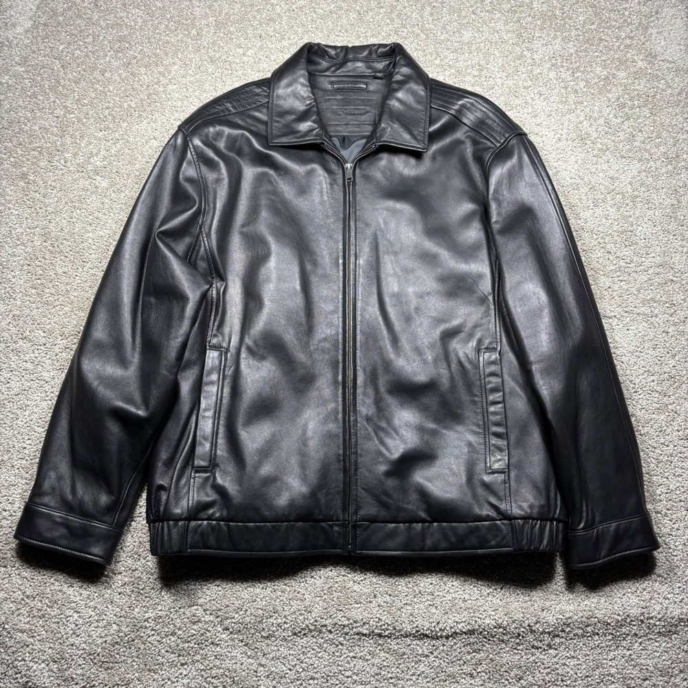 Roundtree & Yorke Mens Black Lambskin Leather Bomber Jacket Size 2XB Full Zip